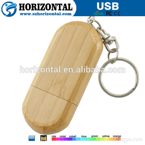 Promotion Keyring Custom Natural Elliptical Wood USB 2.0 Memory Stick Flashdrive